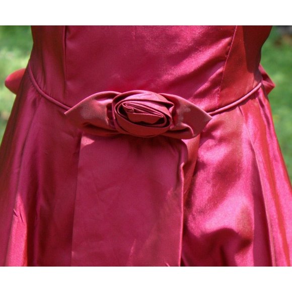 VTG Jessica McClintock Girls Red Dress Sz 7 Bow Rose Holiday Party Formal Xmas - Picture 2 of 10